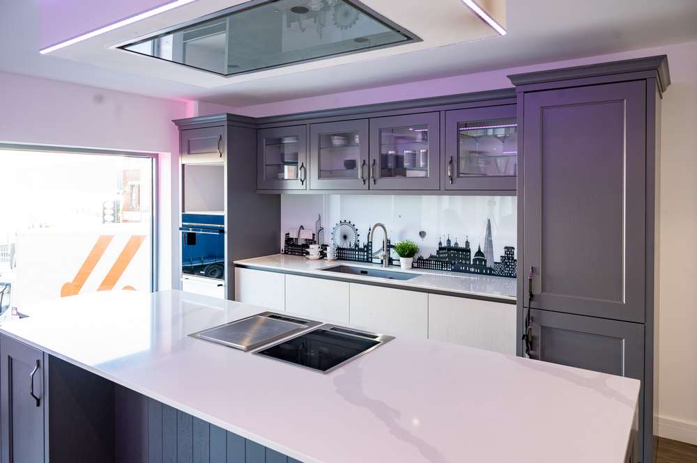 Ex Display Callerton Grey Shaker Kitchen & Island - Silestone Worktops – Sink & Swan Neck Mixer Tap