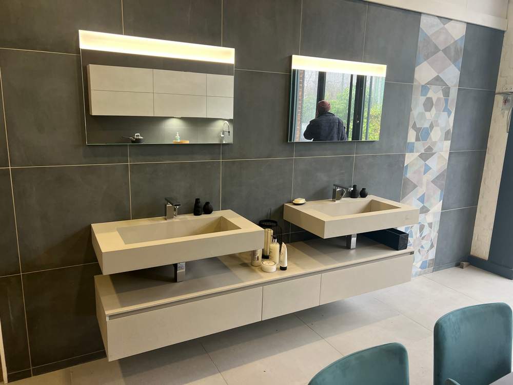 Ex Display Idea Cubik Ecomalta Ghiaia Double Vanity Unit with Mirrors