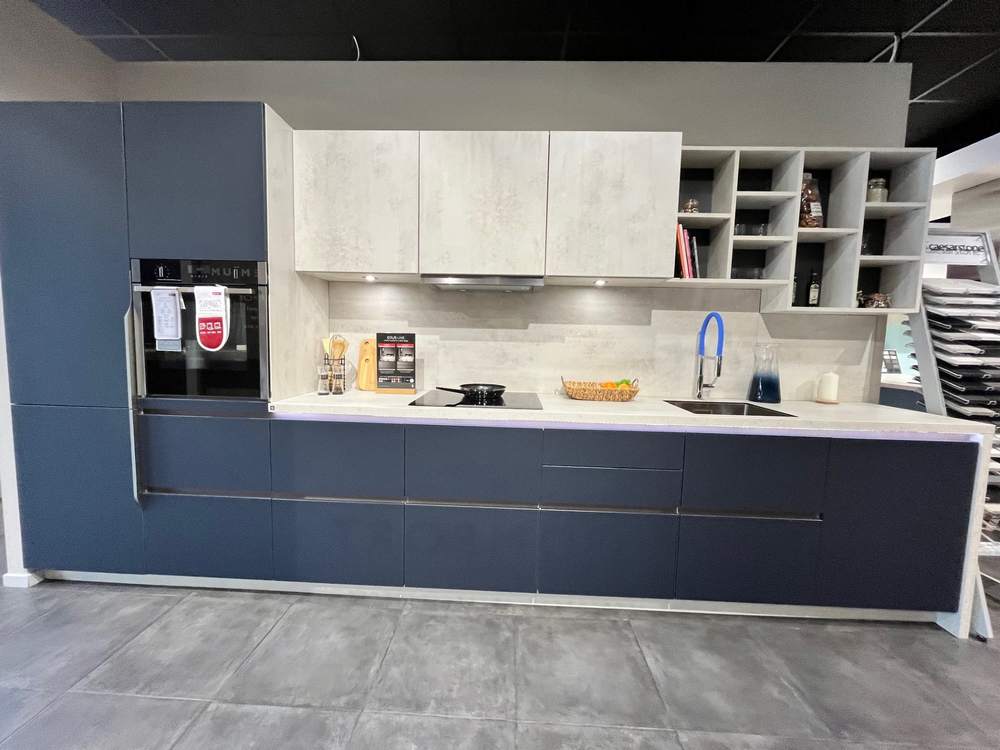 Ex Display Schmidt Arcos Soft Navy - Marvel Light Kitchen – Neff Siemens Appliances - Schmidt Marvel Light Laminate Worktops