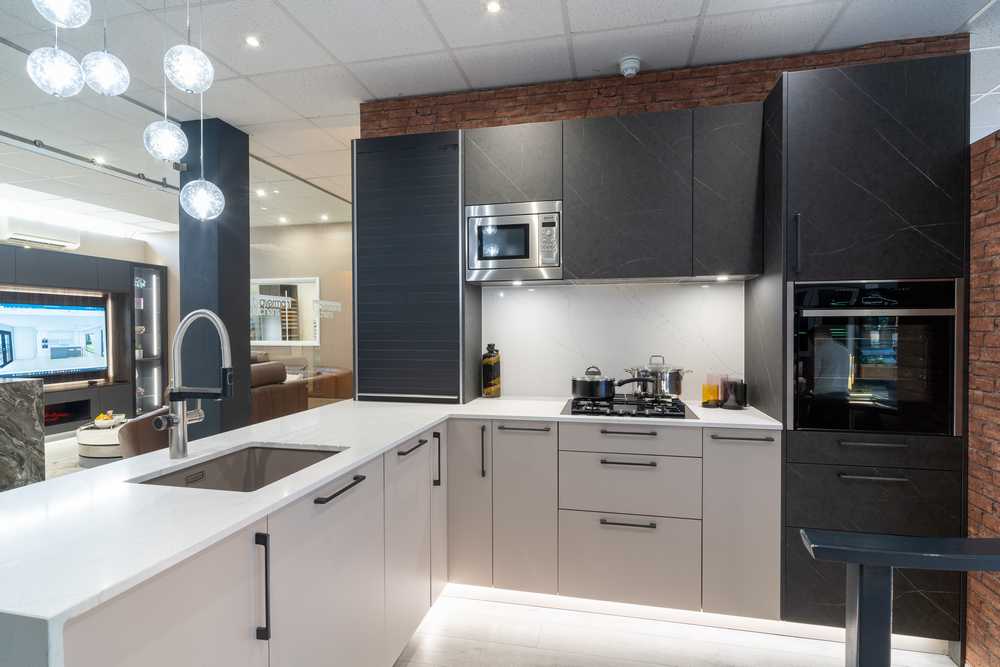 Ex Display Hacker Murkur & Soft Dark Marble and Cashmere Kitchen – Novy Blanco Appliances– Artscut Venantino Quartz Worktops